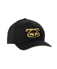 Black snout 2-tone cap with gold embroidered logo front made of durable fabric for casual wear