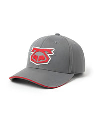 Gray snout cap 3.0 baseball cap with red and white embroidered logo on the front made of durable fabric