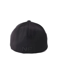 Black np branded structured six panel snout cap showing embroidered logo on the back side