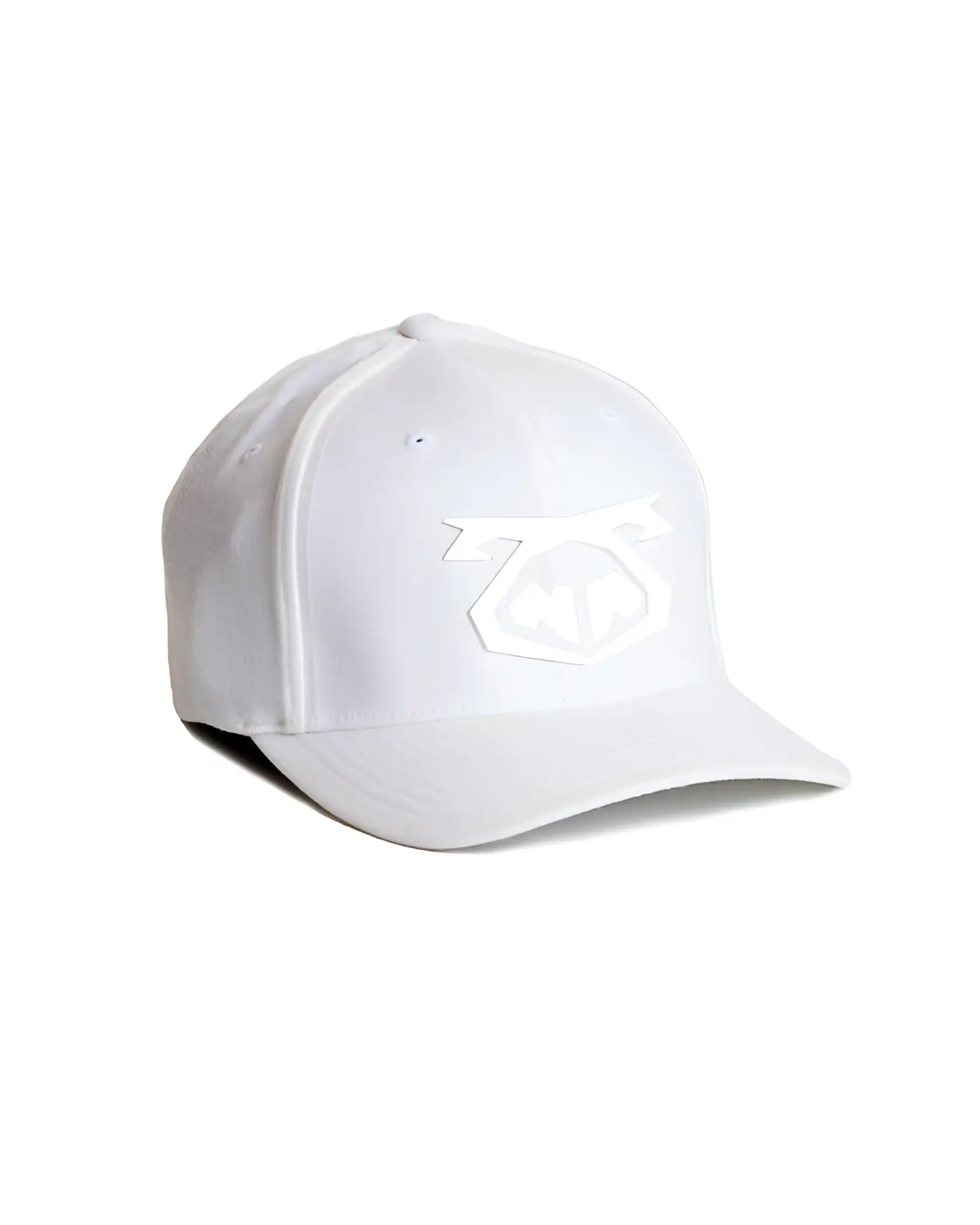 White snout cap baseball hat with subtle matching embroidered logo on front for casual wear