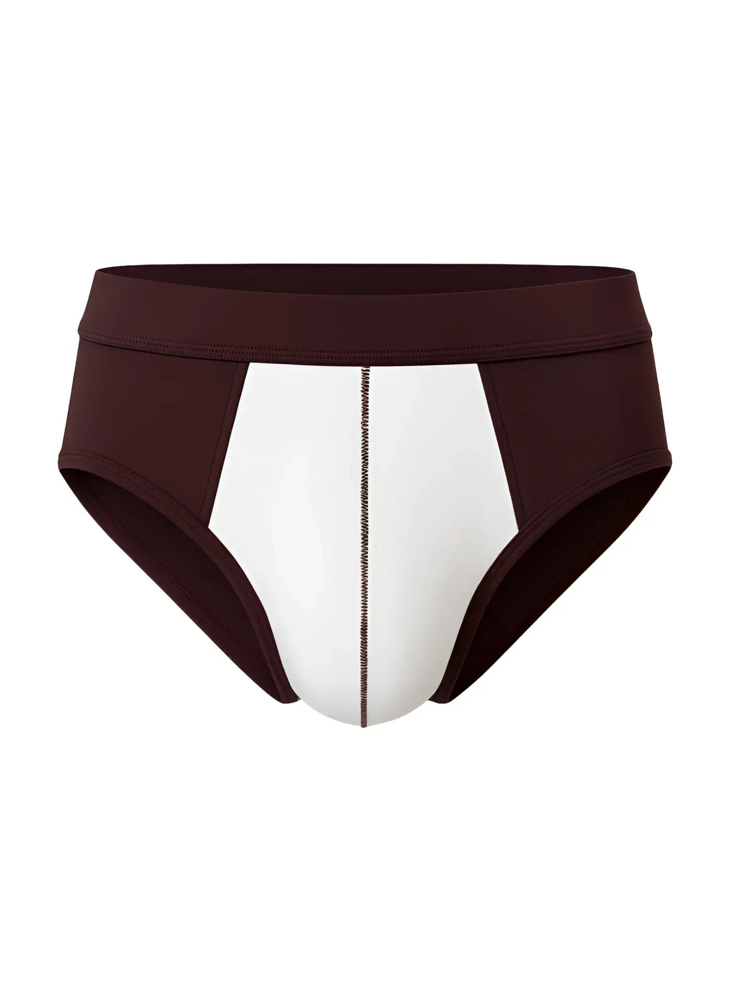 Brown and white soft stretch contrast brief with central seam detail in athletic briefs design
