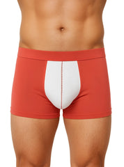 Soft stretch contrast trunk boxer briefs in red and white with central white panel and subtle stitching detail
