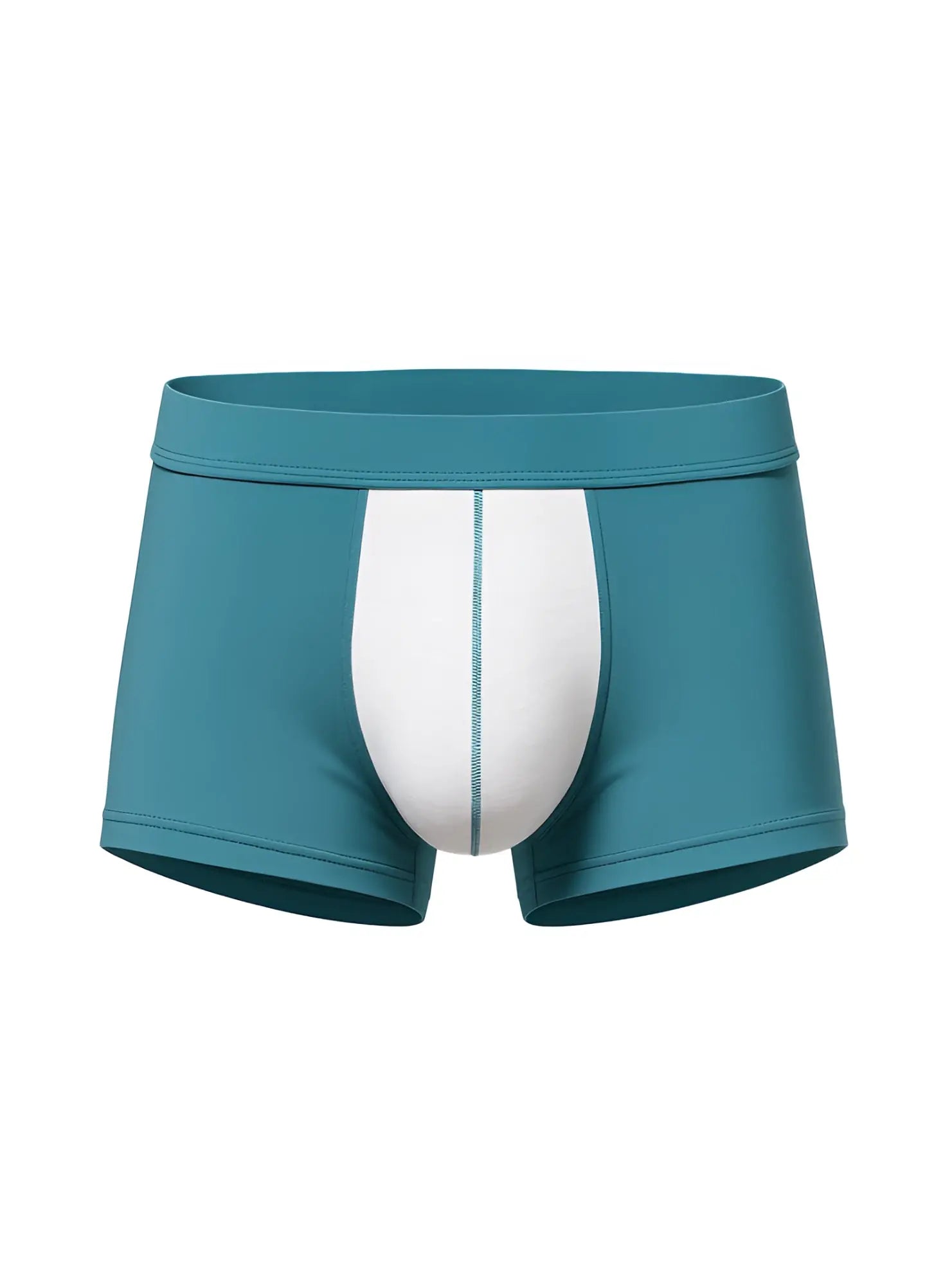 Soft stretch contrast trunk teal and white boxer briefs with a central seam detail for comfortable support