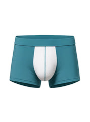 Soft stretch contrast trunk teal and white boxer briefs with a central seam detail for comfortable support