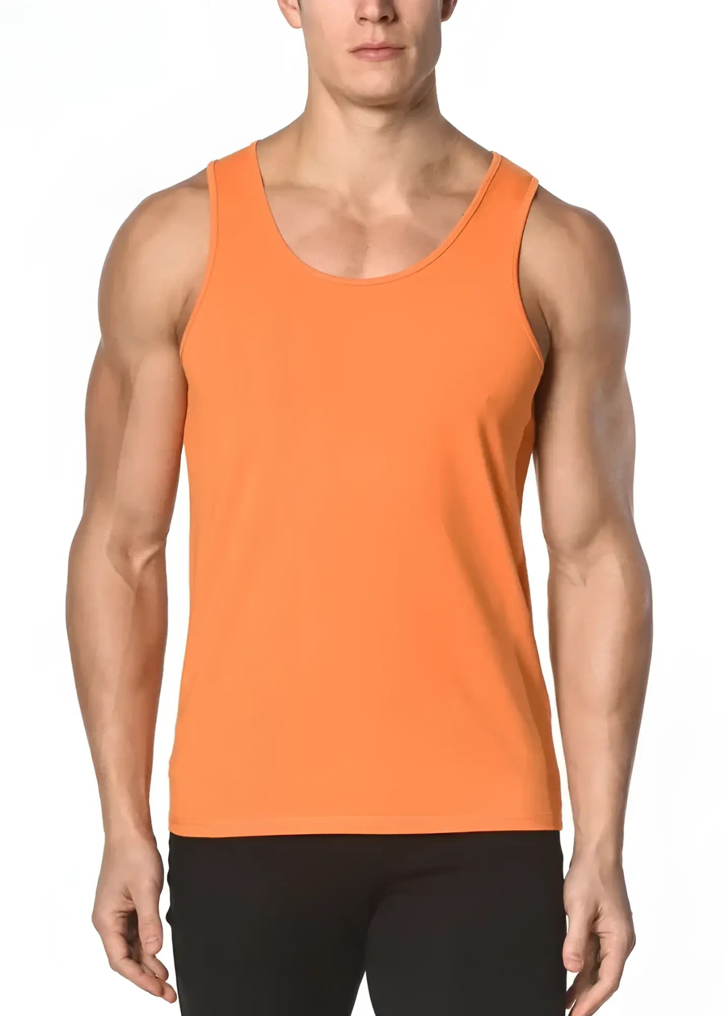 Bright orange solid stretch jersey tank top sleeveless design perfect for casual and active wear