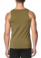 Olive green solid stretch jersey tank sleeveless top with a simple fitted design perfect for casual wear
