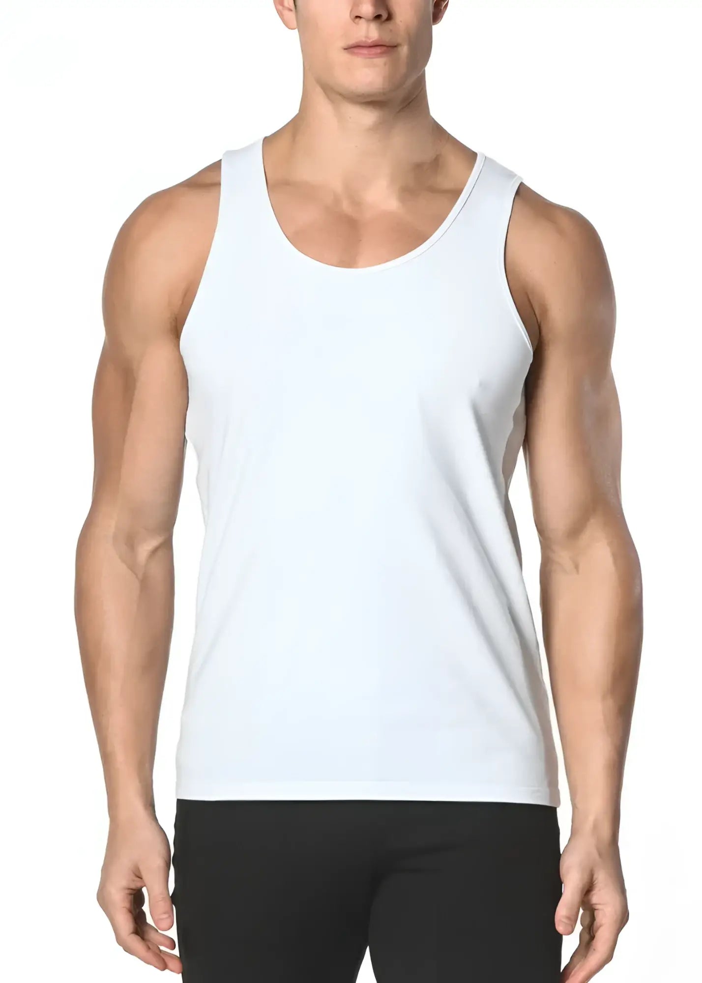White sleeveless solid stretch jersey tank top with simple clean design ideal for casual wear