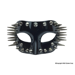 Black glossy half face mask with silver toned spikes designed for edgy fashion in spikes half face mask collection