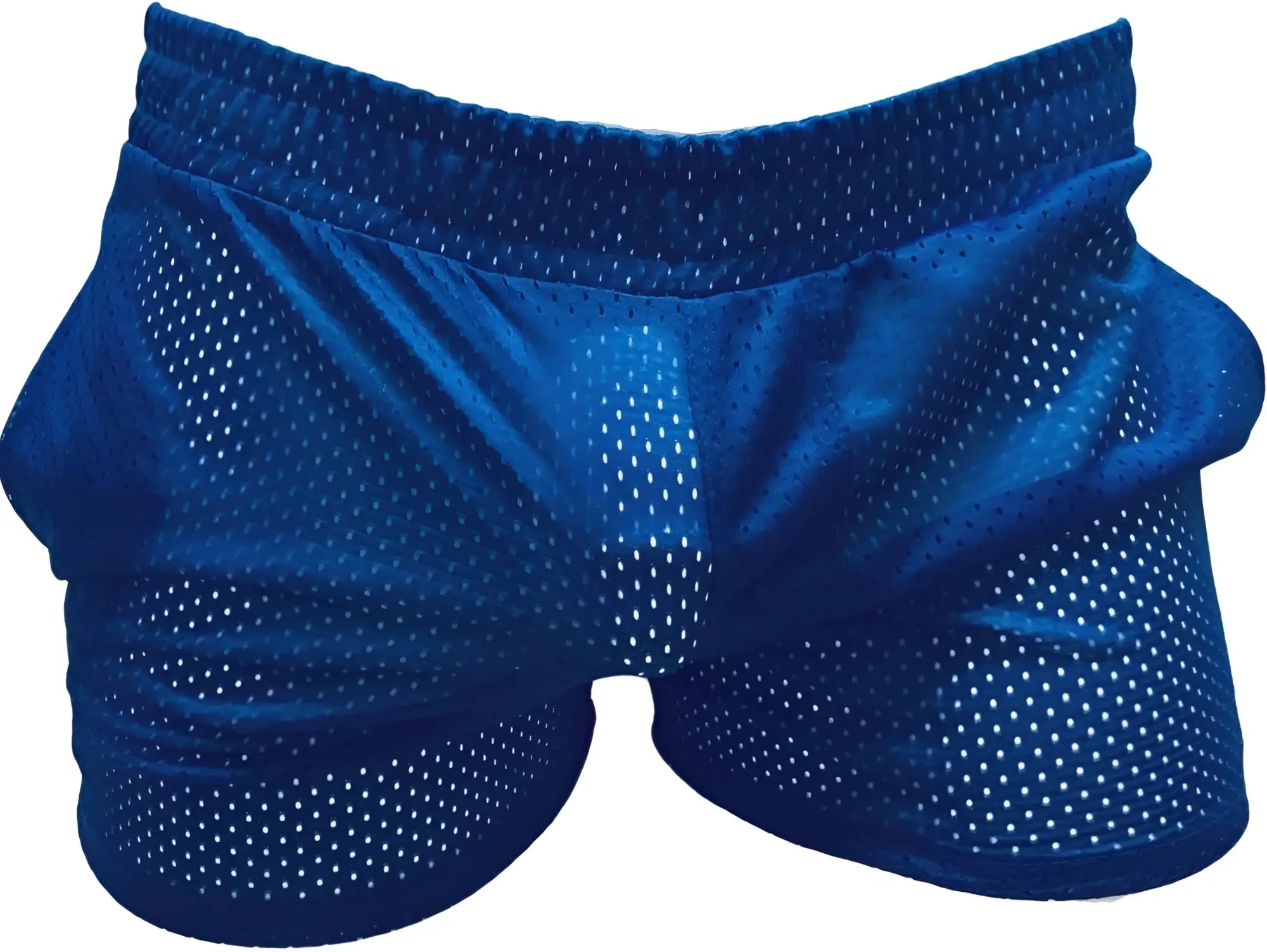 Blue mesh athletic shorts with breathable perforated design for sports and active wear