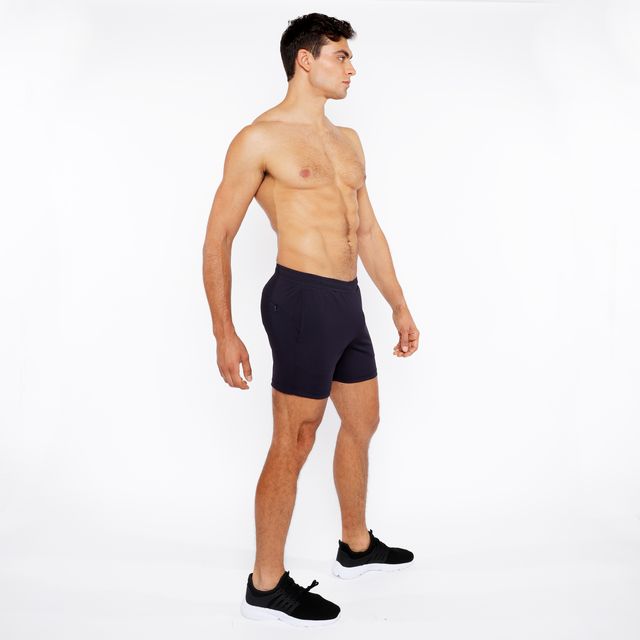 Black textured mesh stretch performance shorts with sleek form-fitting design ideal for athletic use