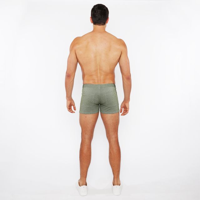 Olive green textured briefs made of stretch knit fabric with two tone design and 3 inch inseam length