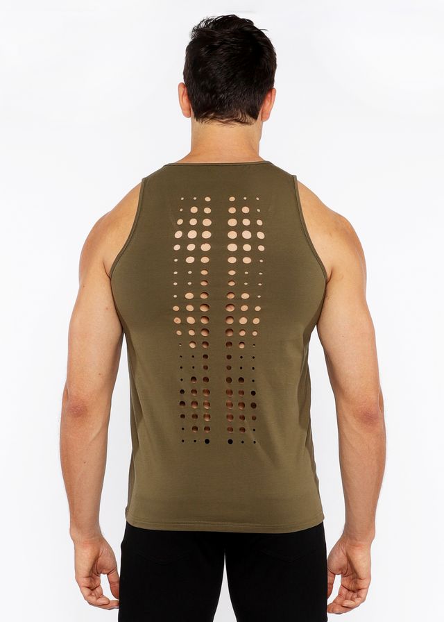 CIRCLE SPINE LASER CUT STRETCH JERSEY TANK