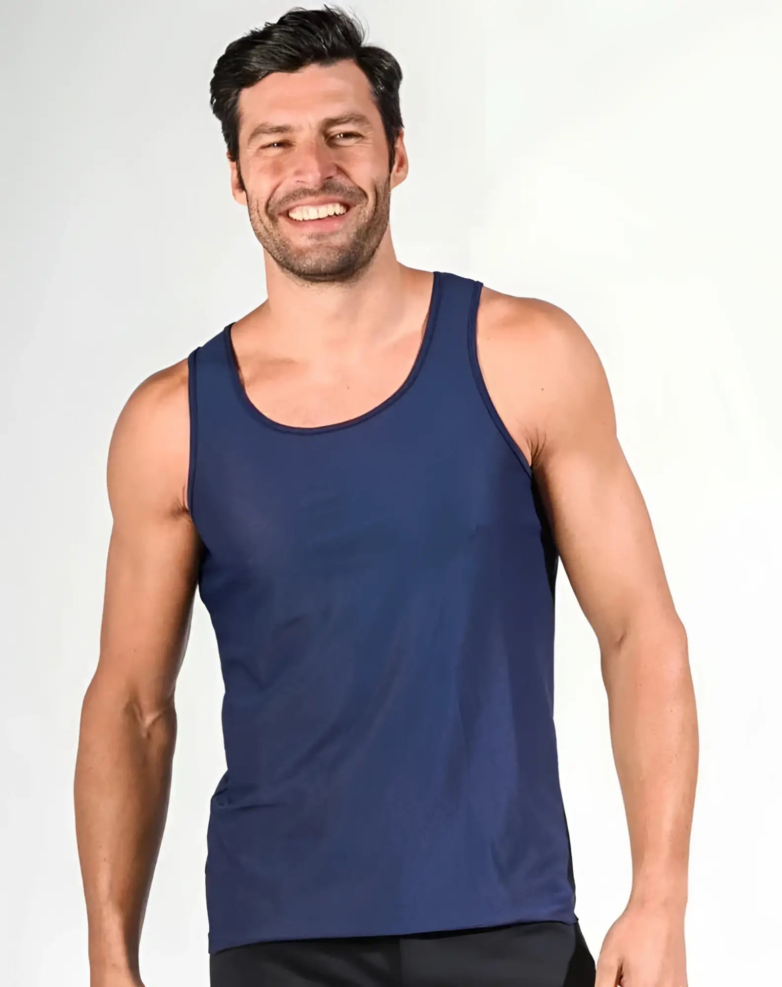 Navy blue sleeveless airflex mesh performance tank top in size medium designed for athletic wear