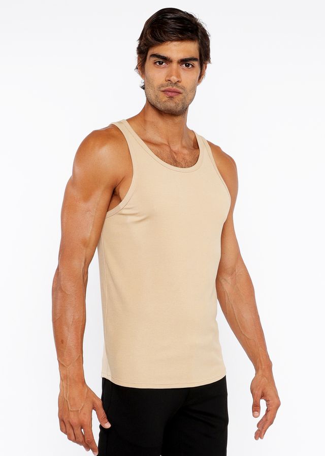 Beige rib modal tank sleeveless top with a simple fitted design perfect for casual wear