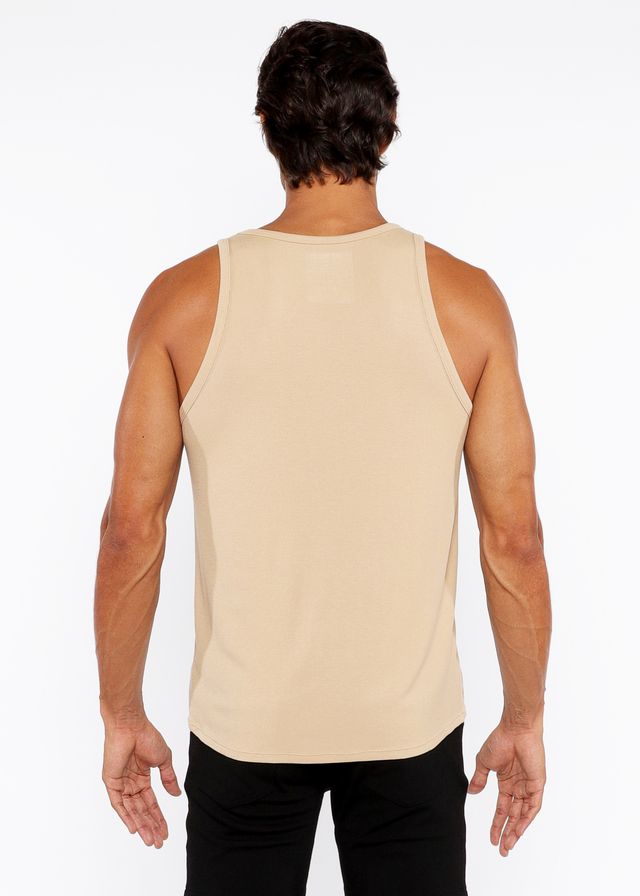 Beige rib modal tank sleeveless top with a simple fitted design perfect for casual wear