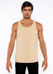 Beige rib modal tank sleeveless top with simple fitted design ideal for casual wear