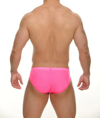 Starkey brief bright pink mesh swim trunks with striped waistband ideal for swimming and beachwear