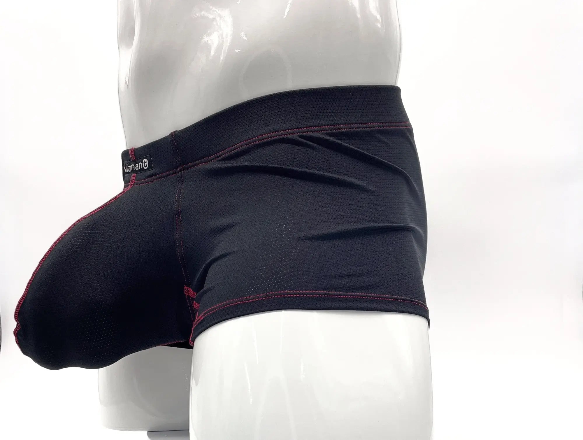 Black athletic Stitch big boy pouch boxer brief with red stitching and brand tag on the waistband