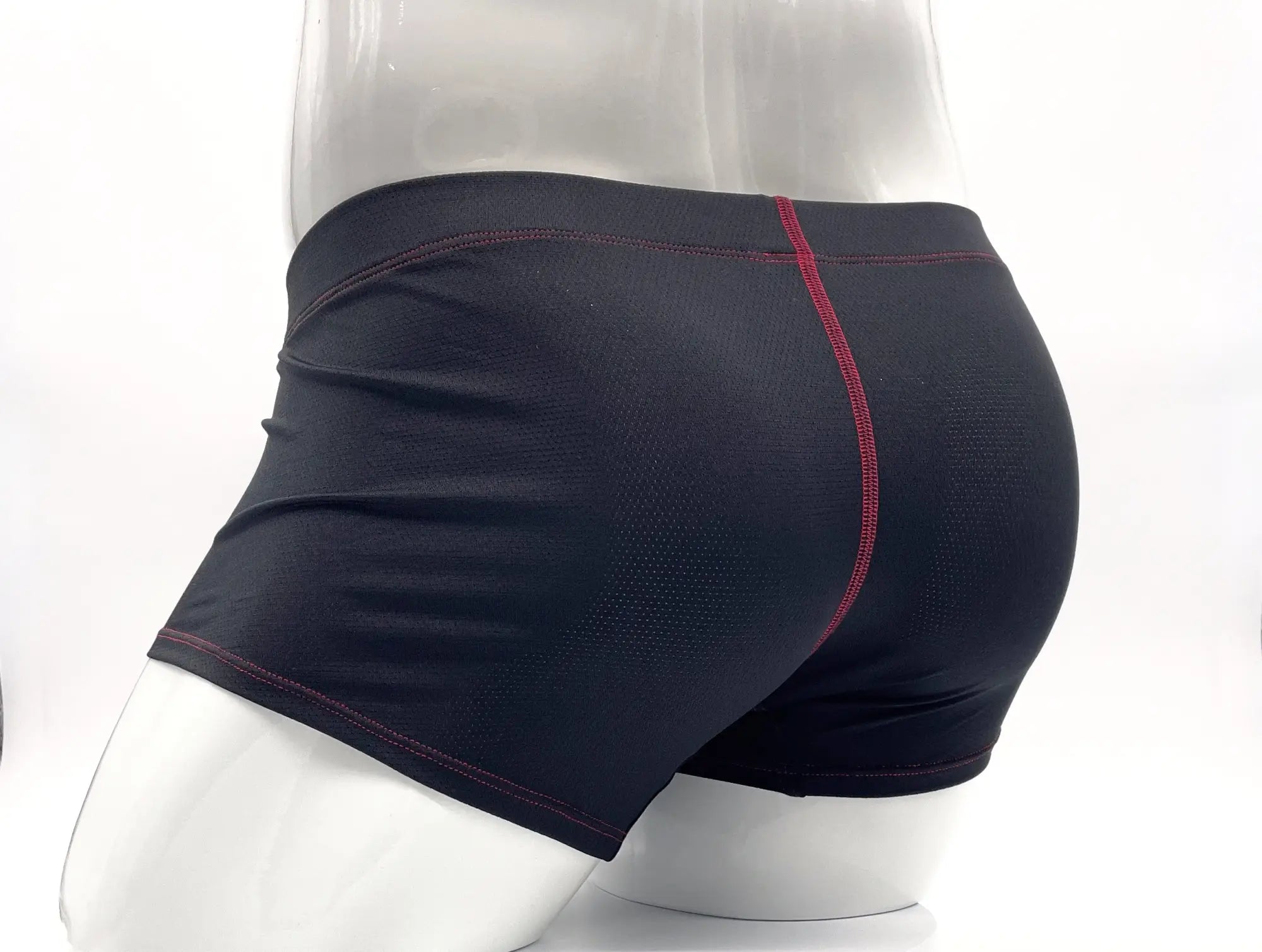 Stitch big boy pouch boxer brief in black with red stitching and textured fabric designed for athletic use