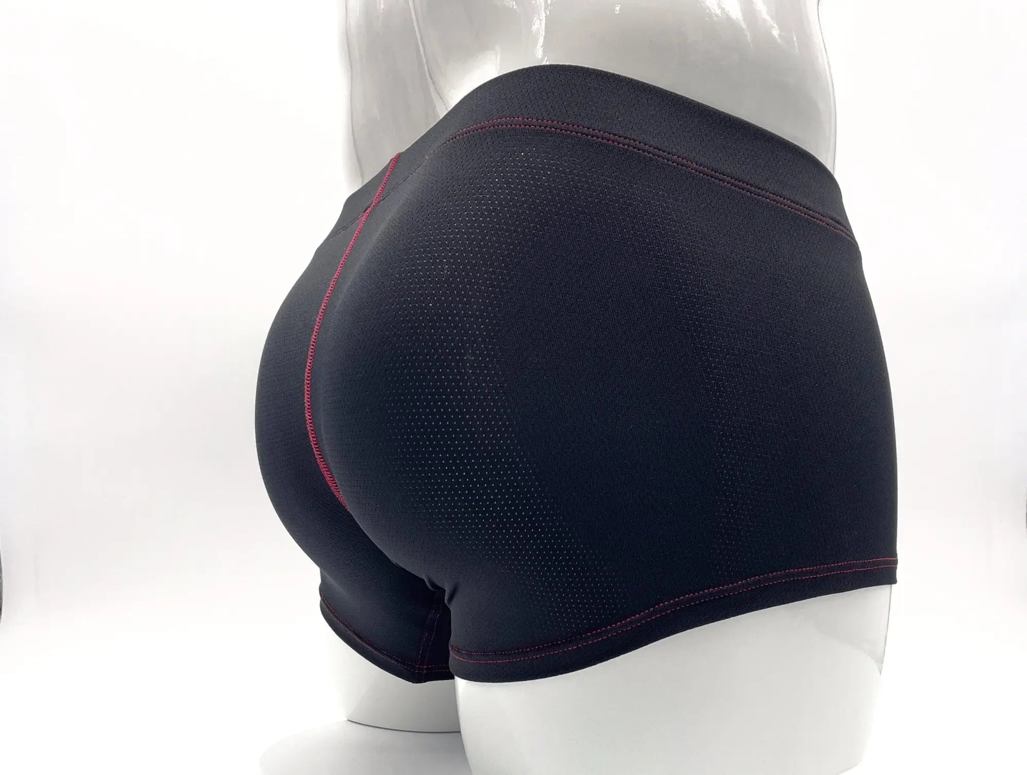 Black stitch big boy pouch boxer brief with textured mesh panel and red contrast stitching along the seams