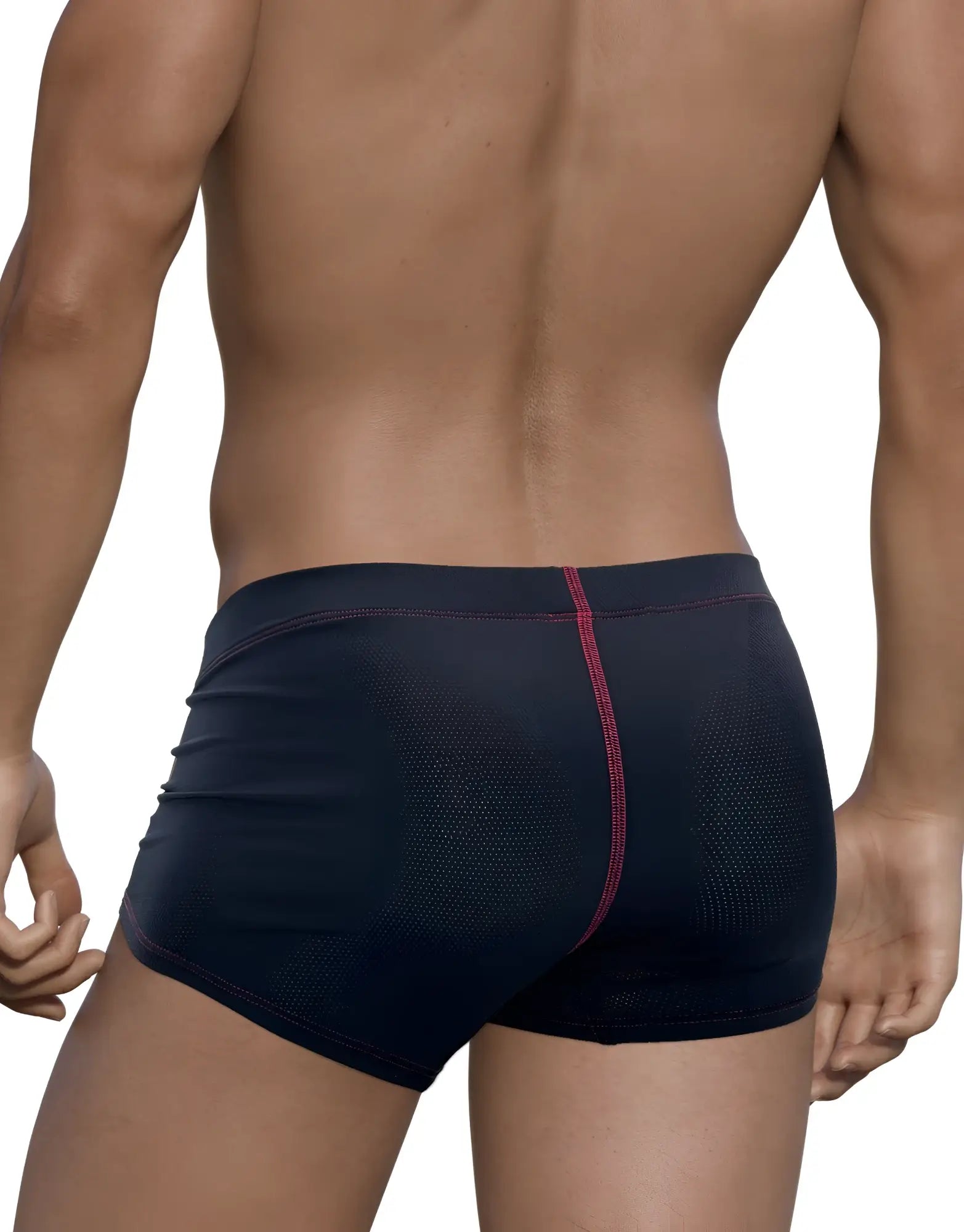 Stitch big boy pouch boxer brief in red black mesh with subtle pink seam down the center front