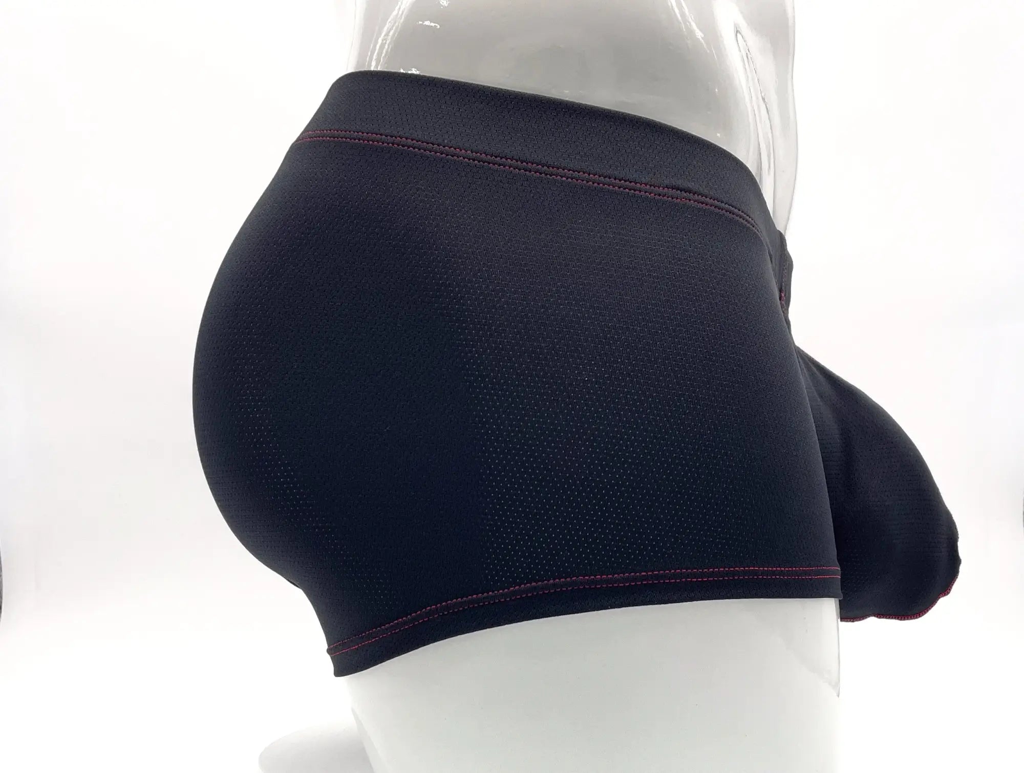 Black mesh stitch big boy pouch boxer brief with subtle red stitching along waistband and leg openings