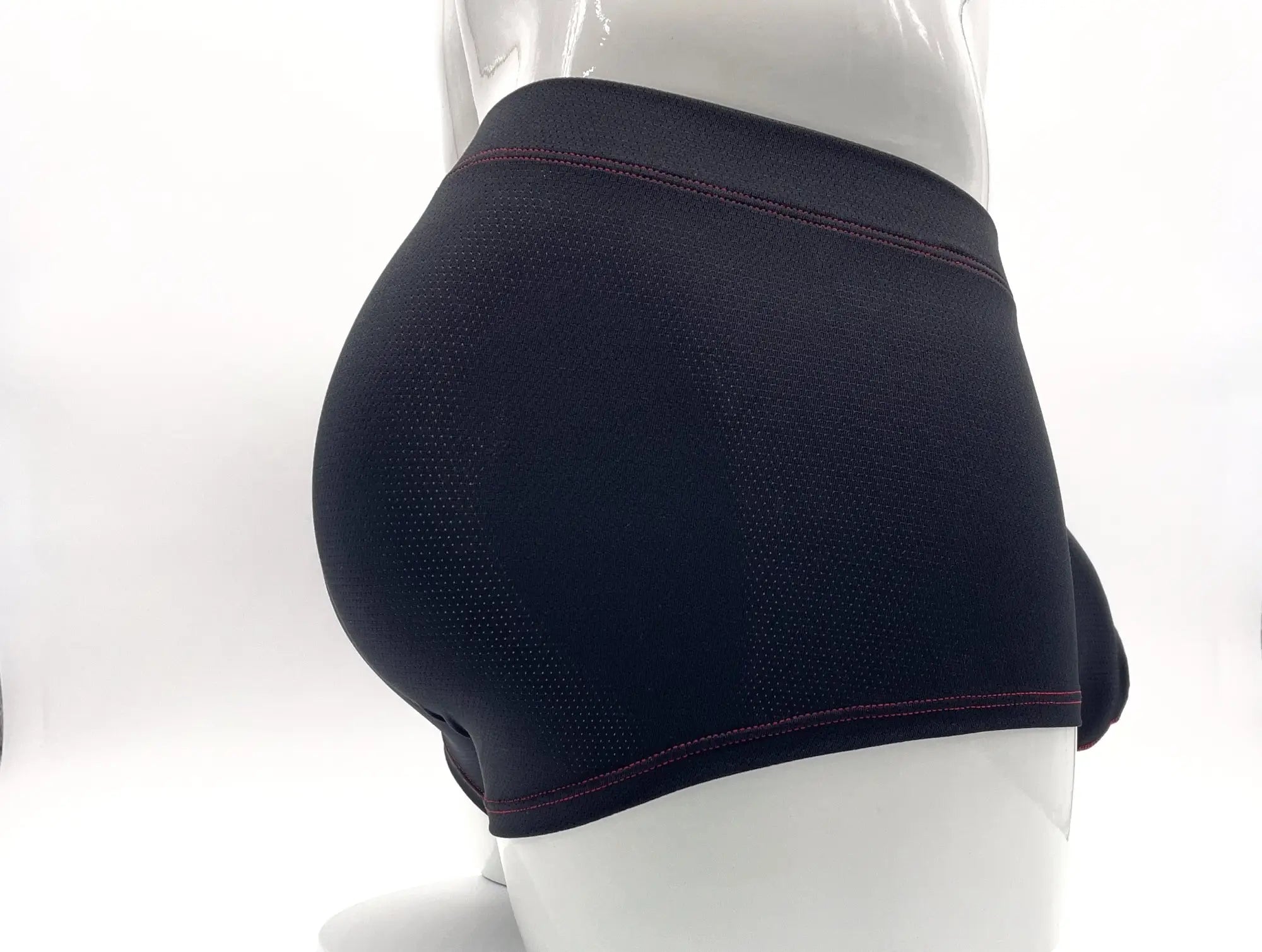 Stitch big boy pouch boxer brief in black mesh with subtle red stitching on waistband and leg openings