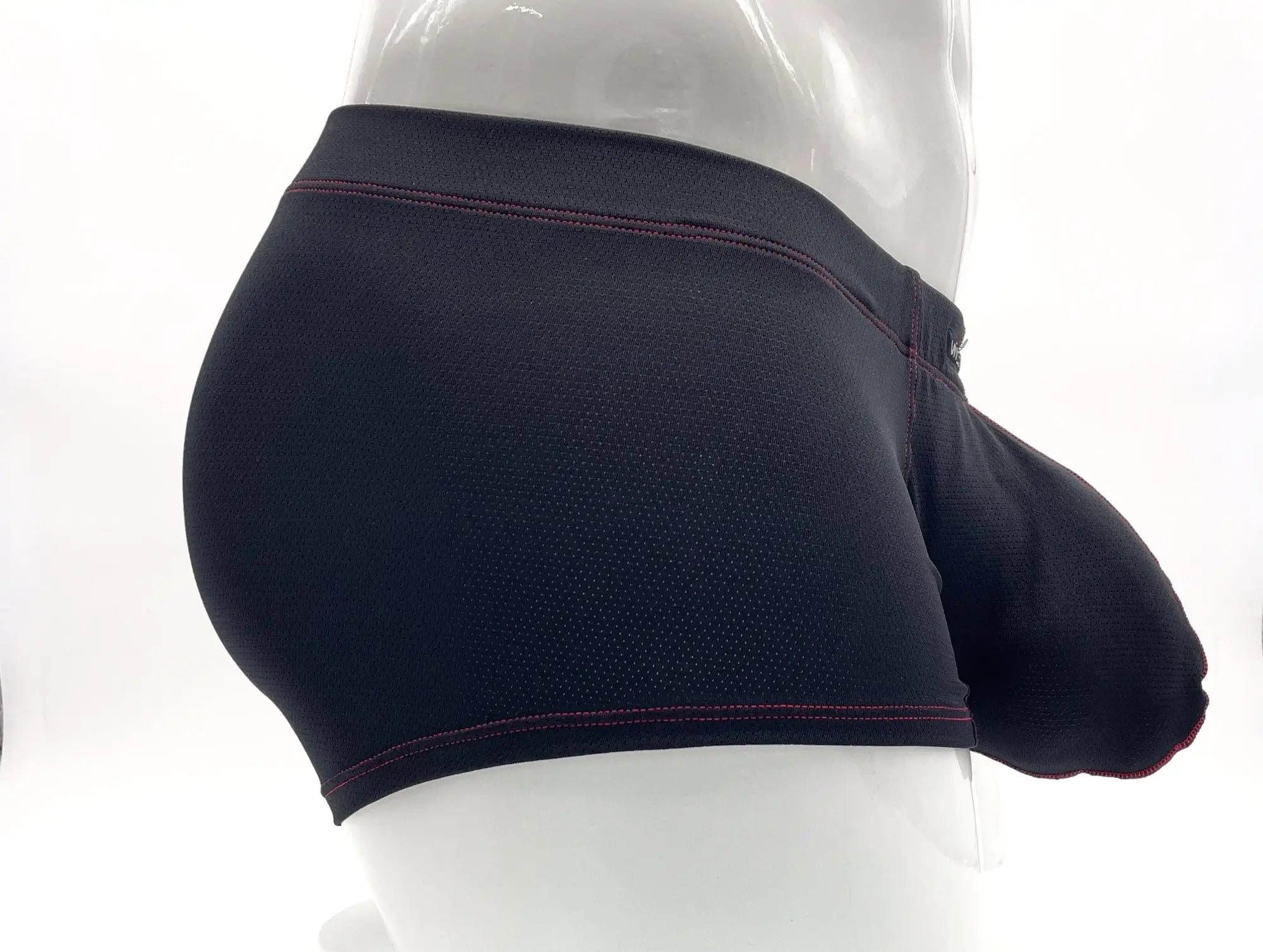 Black mesh stitch big boy pouch boxer brief with red stitching on waistband and leg openings for men