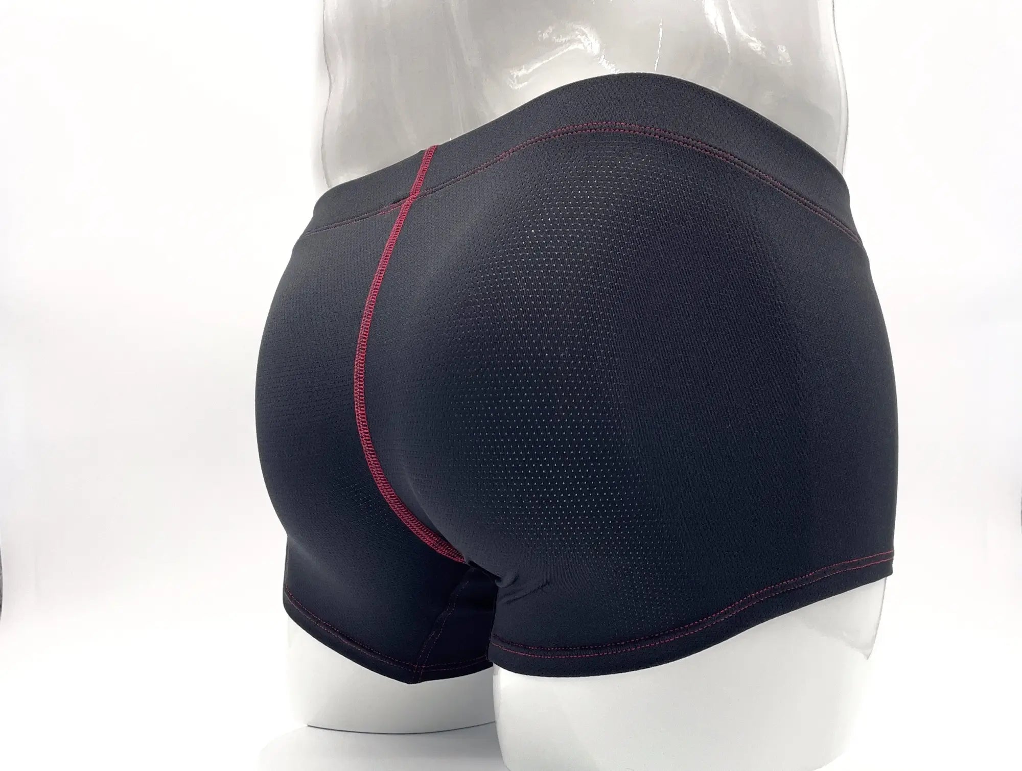 Stitch big boy pouch boxer brief in black mesh with red stitching along waistband and leg openings