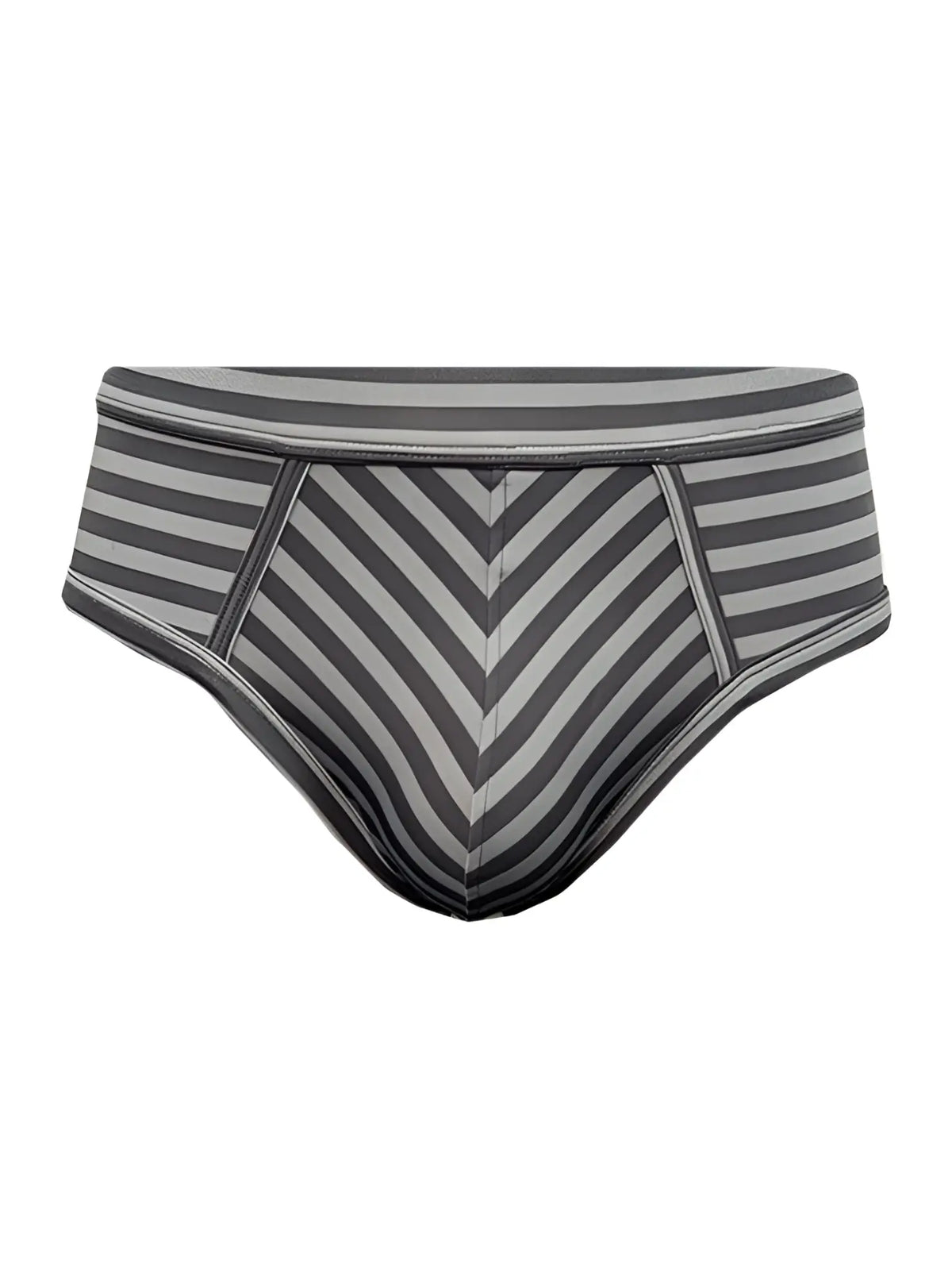 Gray and black striped men’s stretch comfort brief with a chevron pattern designed for all-day comfort