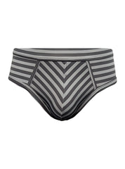 Gray and black striped men’s stretch comfort brief with a chevron pattern designed for all-day comfort