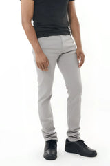 Gray slim-fit stretch twill pant with clean modern cut and subtle stitching details