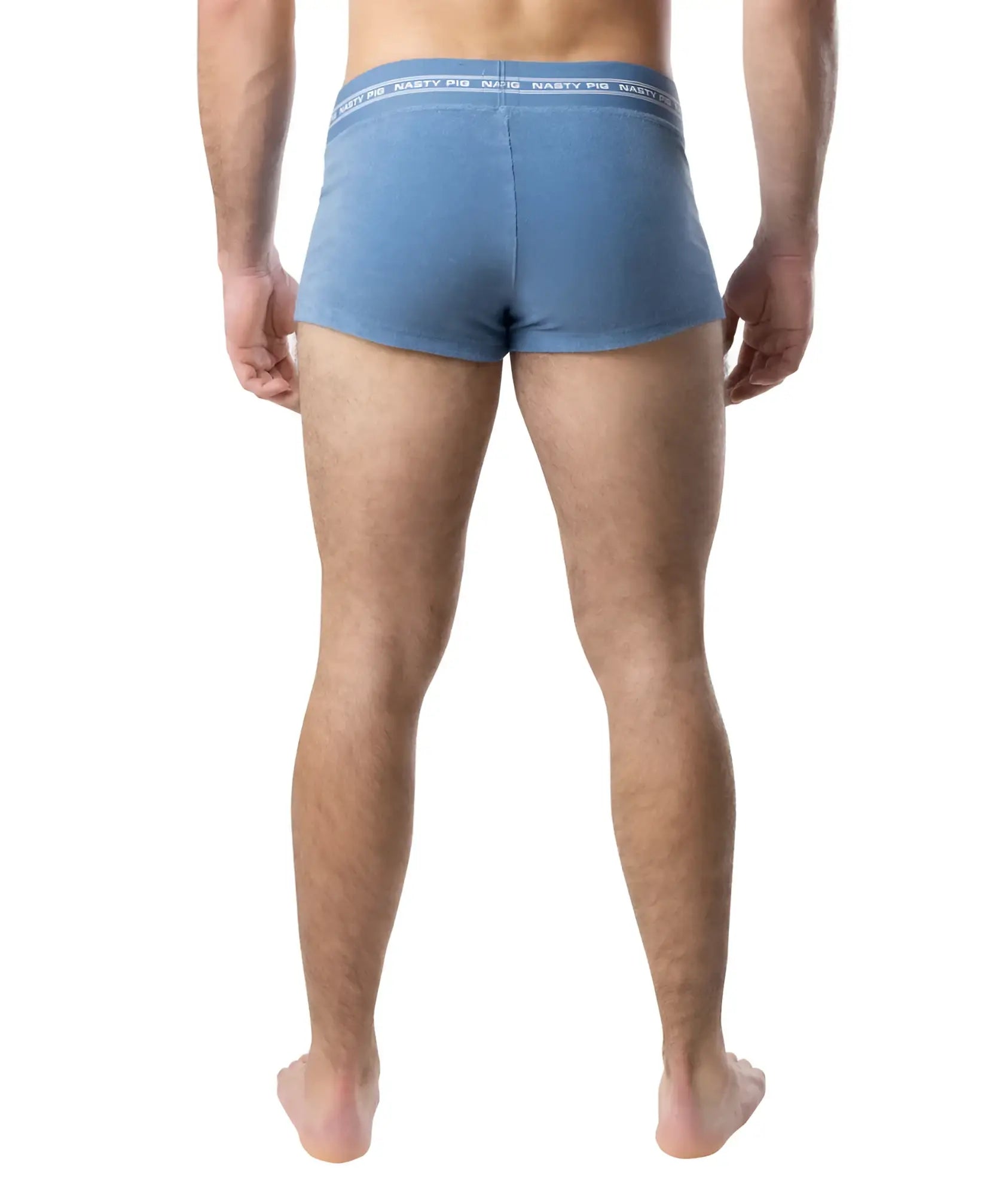 Blue nasty pig boxer briefs with white elastic waistband featuring brand logo from suite trunk short collection