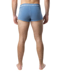 Blue nasty pig boxer briefs with white elastic waistband featuring brand logo from suite trunk short collection