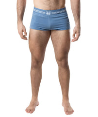 Blue nasty pig boxer briefs with white logo waistband in suite trunk short style designed for comfortable support