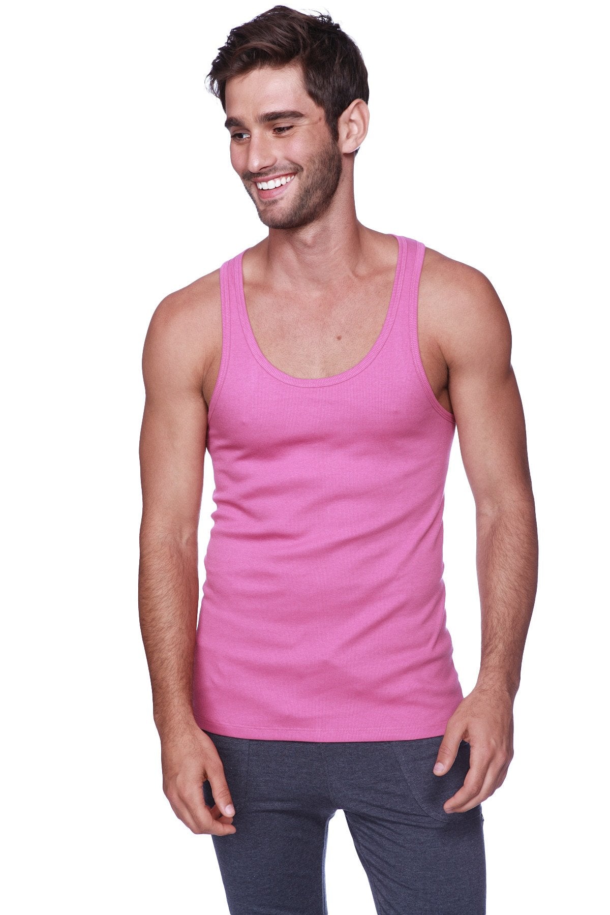 A vibrant berry pink sleeveless sustain tank with a round neckline made of smooth fabric