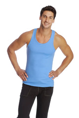 Light blue sleeveless tank top with rounded neckline and simple design from the sustain tank ice blue collection