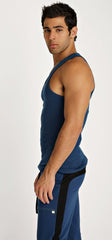 Blue athletic sustain tank royal with black side stripes for comfortable activewear performance