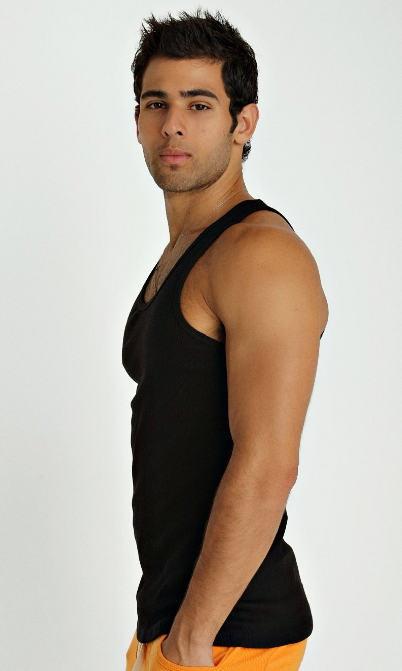 Black sleeveless Sustain tank top with a fitted design made from sustainable material for active wear