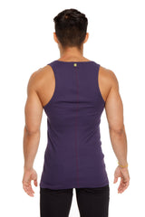 Sustain tank top in eggplant purple with a sleeveless design central seam and subtle stitching detail