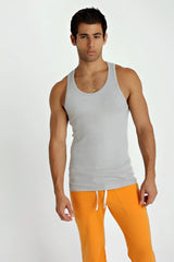 Gray heathered cotton sustain tank top with scoop neckline and ribbed hem for casual wear