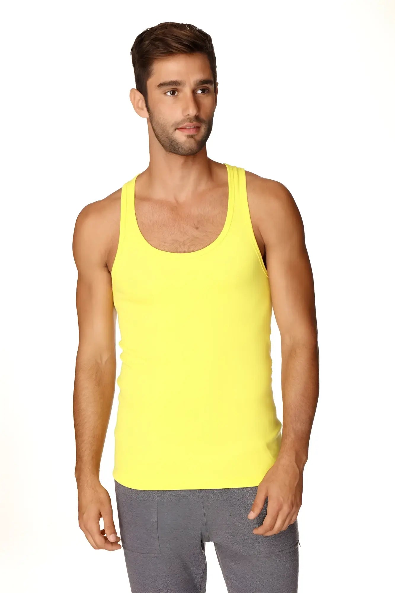 Bright yellow sleeveless sustain tank top with a simple fitted design perfect for casual and active wear