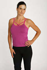 Fuchsia pink sustain yoga halter tank top with crisscross straps ideal for activewear and comfort