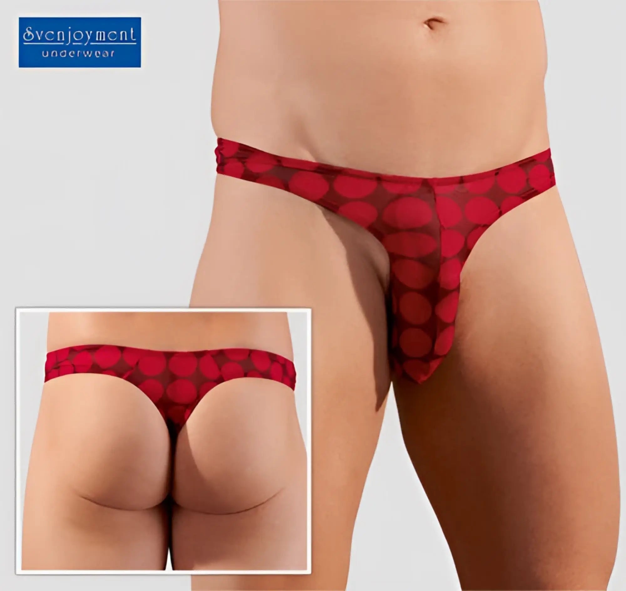 Svenjoyment multi dot sheer thong underwear red in size m with bold circular pattern and red sheerness