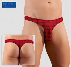 Svenjoyment multi dot sheer thong underwear red in size m with bold circular pattern and red sheerness