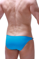 Bright blue swim bikini Conguel with metallic gold side buckle for stylish beachwear and swimming