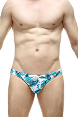 Petitq swim bikini tarcu macouba white swim trunks with teal and green tropical leaf pattern and drawstring waistband