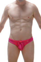 Bright pink swim bikini gloss with satin finish and matching drawstring tie at the front