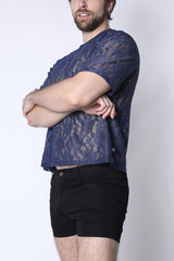 Timoteo Sorrento Lace Cropped Tee - Midnight Blue