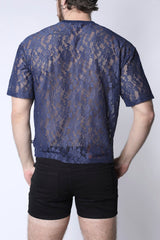 Timoteo Sorrento Lace Cropped Tee - Midnight Blue
